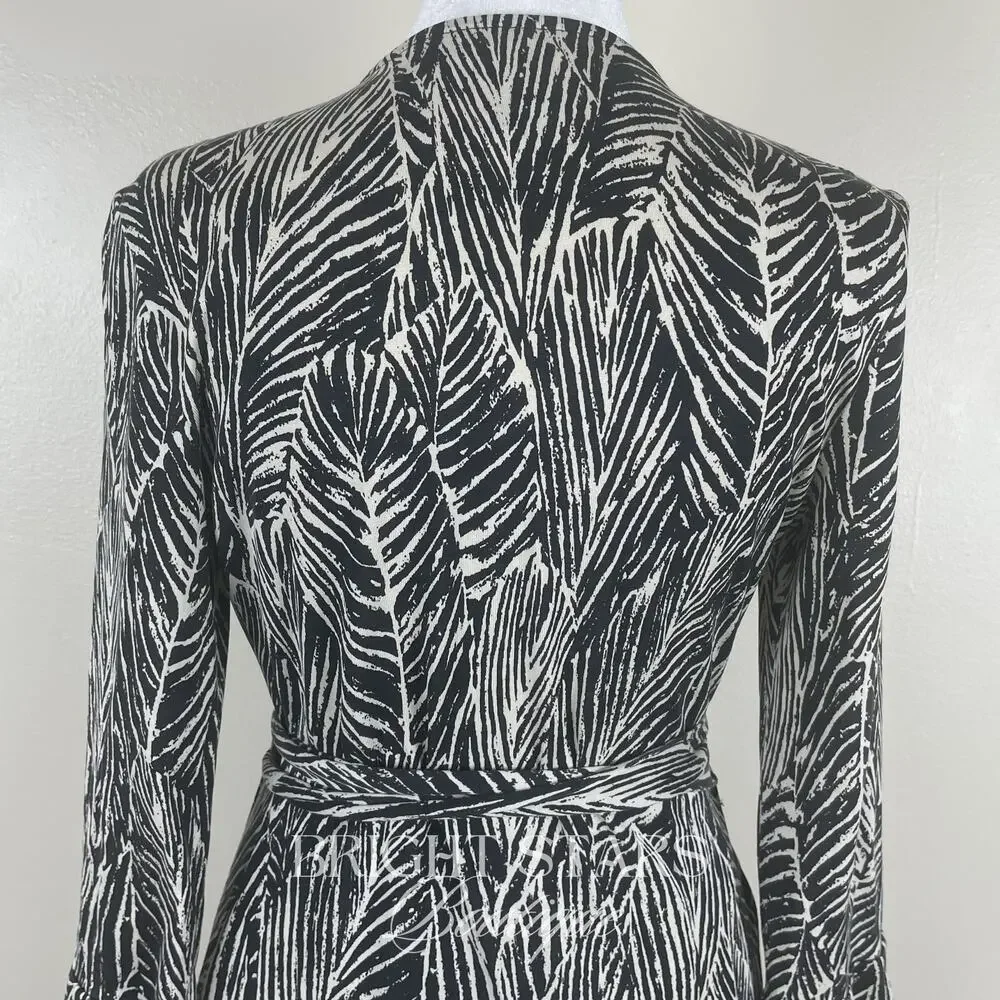 Rare Vintage Silk Wrap Dress B&W Leaf Print As Seen On Lorelai Gilmore Girls - Picture 11 of 11